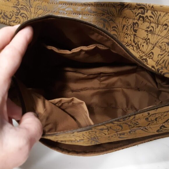 NEW Western Tooled Floral Faux Leather Satchel Shoulder Bag Rich Brown Turquoise - Picture 11 of 11